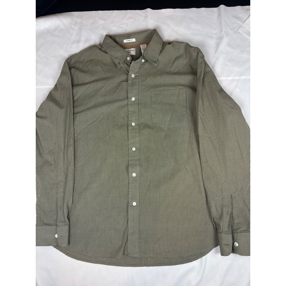 Dockers Mens XL Classic Fit Long Sleeve Button Down Shirt Olive Green Check